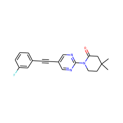 CC1(C)CCN(c2ncc(C#Cc3cccc(F)c3)cn2)C(=O)C1 ZINC000145671796