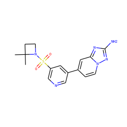 CC1(C)CCN1S(=O)(=O)c1cncc(-c2ccn3nc(N)nc3c2)c1 ZINC000095562928