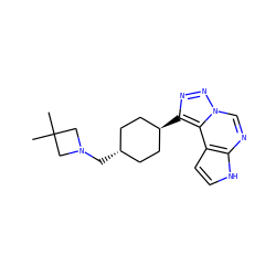 CC1(C)CN(C[C@H]2CC[C@H](c3nnn4cnc5[nH]ccc5c34)CC2)C1 ZINC001772626473