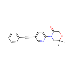 CC1(C)CN(c2ccc(C#Cc3ccccc3)cn2)C(=O)CO1 ZINC000144733565