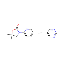 CC1(C)CN(c2ccc(C#Cc3cncnc3)cn2)C(=O)O1 ZINC000144581615