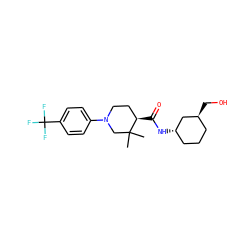 CC1(C)CN(c2ccc(C(F)(F)F)cc2)CC[C@H]1C(=O)N[C@H]1CCC[C@H](CO)C1 ZINC001772604531