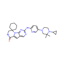 CC1(C)CN(c2ccc(Nc3ncc4cc5n(c4n3)C3(CCCCC3)CNC5=O)nc2)CCN1C1CC1 ZINC000221304288