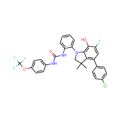 CC1(C)CN(c2ccccc2NC(=O)Nc2ccc(OC(F)(F)F)cc2)c2c(O)c(F)cc(-c3ccc(Cl)cc3)c21 ZINC000220382901