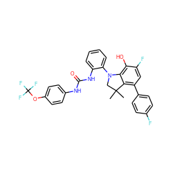 CC1(C)CN(c2ccccc2NC(=O)Nc2ccc(OC(F)(F)F)cc2)c2c(O)c(F)cc(-c3ccc(F)cc3)c21 ZINC000220383494
