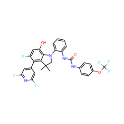 CC1(C)CN(c2ccccc2NC(=O)Nc2ccc(OC(F)(F)F)cc2)c2c(O)cc(F)c(-c3cc(F)nc(F)c3)c21 ZINC000299823881