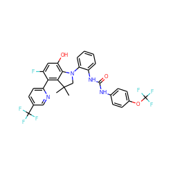 CC1(C)CN(c2ccccc2NC(=O)Nc2ccc(OC(F)(F)F)cc2)c2c(O)cc(F)c(-c3ccc(C(F)(F)F)cn3)c21 ZINC000299827280