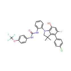 CC1(C)CN(c2ccccc2NC(=O)Nc2ccc(OC(F)(F)F)cc2)c2c(O)cc(F)c(-c3ccc(Cl)cc3)c21 ZINC000220383392