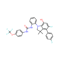 CC1(C)CN(c2ccccc2NC(=O)Nc2ccc(OC(F)(F)F)cc2)c2c(O)cc(F)c(-c3ccc(F)cc3)c21 ZINC000143136005