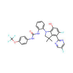CC1(C)CN(c2ccccc2NC(=O)Nc2ccc(OC(F)(F)F)cc2)c2c(O)cc(F)c(-c3ncc(F)cn3)c21 ZINC000299825343