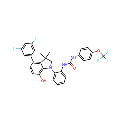 CC1(C)CN(c2ccccc2NC(=O)Nc2ccc(OC(F)(F)F)cc2)c2c(O)ccc(-c3cc(F)cc(F)c3)c21 ZINC000220381936