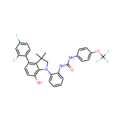 CC1(C)CN(c2ccccc2NC(=O)Nc2ccc(OC(F)(F)F)cc2)c2c(O)ccc(-c3ccc(F)cc3F)c21 ZINC000220393641