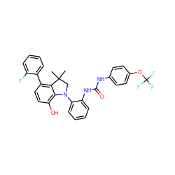 CC1(C)CN(c2ccccc2NC(=O)Nc2ccc(OC(F)(F)F)cc2)c2c(O)ccc(-c3ccccc3F)c21 ZINC000299834932