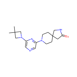 CC1(C)CN(c2cncc(N3CCC4(CC3)CNC(=O)C4)n2)C1 ZINC001772629525