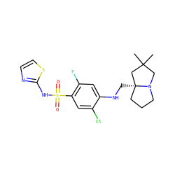 CC1(C)CN2CCC[C@@]2(CNc2cc(F)c(S(=O)(=O)Nc3nccs3)cc2Cl)C1 ZINC001772620709