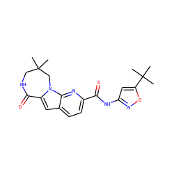 CC1(C)CNC(=O)c2cc3ccc(C(=O)Nc4cc(C(C)(C)C)on4)nc3n2C1 ZINC000147130344
