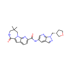 CC1(C)CNC(=O)c2cc3ccc(C(=O)Nc4cnc5c(cnn5C[C@@H]5CCOC5)c4)nc3n2C1 ZINC000147165154