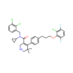 CC1(C)CNCC(C(=O)N(Cc2cccc(Cl)c2Cl)C2CC2)=C1c1ccc(CCCOc2c(F)ccc(F)c2Cl)cc1 ZINC000049916711