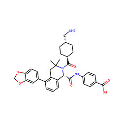 CC1(C)Cc2c(-c3ccc4c(c3)OCO4)cccc2[C@@H](C(=O)Nc2ccc(C(=O)O)cc2)N1C(=O)[C@H]1CC[C@H](CN)CC1 ZINC001772584840