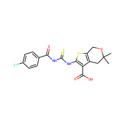 CC1(C)Cc2c(sc(NC(=S)NC(=O)c3ccc(F)cc3)c2C(=O)O)CO1 ZINC000199133062