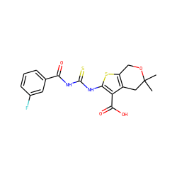 CC1(C)Cc2c(sc(NC(=S)NC(=O)c3cccc(F)c3)c2C(=O)O)CO1 ZINC000199229775