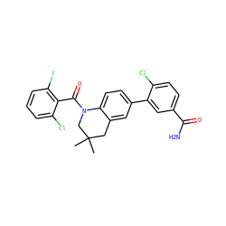CC1(C)Cc2cc(-c3cc(C(N)=O)ccc3Cl)ccc2N(C(=O)c2c(F)cccc2Cl)C1 ZINC000211156644