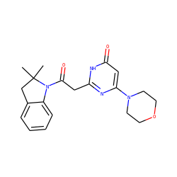 CC1(C)Cc2ccccc2N1C(=O)Cc1nc(N2CCOCC2)cc(=O)[nH]1 ZINC000103262550