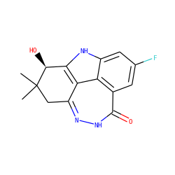 CC1(C)Cc2n[nH]c(=O)c3cc(F)cc4[nH]c(c2c43)[C@@H]1O ZINC000150193592