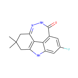 CC1(C)Cc2n[nH]c(=O)c3cc(F)cc4[nH]c(c2c43)C1 ZINC000146684382