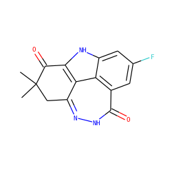 CC1(C)Cc2n[nH]c(=O)c3cc(F)cc4[nH]c(c2c43)C1=O ZINC000146771821