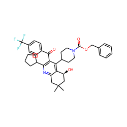 CC1(C)Cc2nc(C3CCCC3)c(C(=O)c3ccc(C(F)(F)F)cc3)c(C3CCN(C(=O)OCc4ccccc4)CC3)c2[C@@H](O)C1 ZINC000049781313
