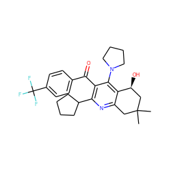 CC1(C)Cc2nc(C3CCCC3)c(C(=O)c3ccc(C(F)(F)F)cc3)c(N3CCCC3)c2[C@@H](O)C1 ZINC000049032796
