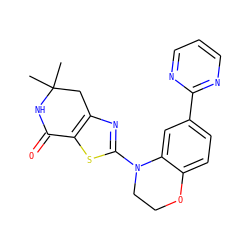 CC1(C)Cc2nc(N3CCOc4ccc(-c5ncccn5)cc43)sc2C(=O)N1 ZINC000040892217