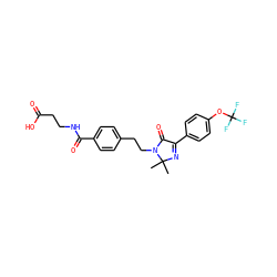 CC1(C)N=C(c2ccc(OC(F)(F)F)cc2)C(=O)N1CCc1ccc(C(=O)NCCC(=O)O)cc1 ZINC000169700299