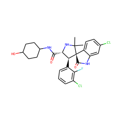 CC1(C)N[C@@H](C(=O)NC2CCC(O)CC2)[C@H](c2cccc(Cl)c2F)[C@]12C(=O)Nc1cc(Cl)ccc12 ZINC000169700233