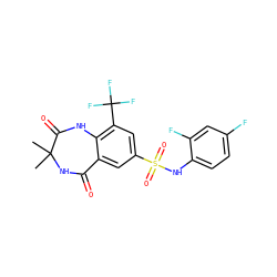 CC1(C)NC(=O)c2cc(S(=O)(=O)Nc3ccc(F)cc3F)cc(C(F)(F)F)c2NC1=O ZINC000103298251