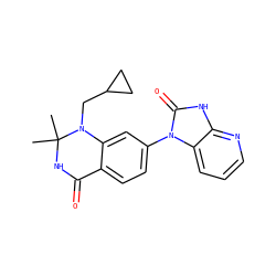 CC1(C)NC(=O)c2ccc(-n3c(=O)[nH]c4ncccc43)cc2N1CC1CC1 ZINC000653844014