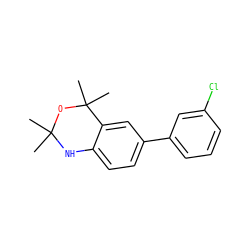 CC1(C)Nc2ccc(-c3cccc(Cl)c3)cc2C(C)(C)O1 ZINC000001549657