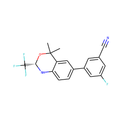 CC1(C)O[C@@H](C(F)(F)F)Nc2ccc(-c3cc(F)cc(C#N)c3)cc21 ZINC000013439597