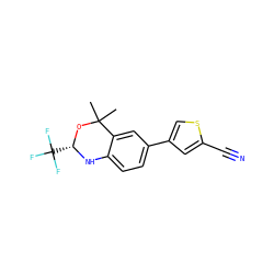 CC1(C)O[C@@H](C(F)(F)F)Nc2ccc(-c3csc(C#N)c3)cc21 ZINC000013439656