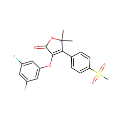 CC1(C)OC(=O)C(Oc2cc(F)cc(F)c2)=C1c1ccc(S(C)(=O)=O)cc1 ZINC000026935113