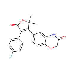 CC1(C)OC(=O)C(c2ccc(F)cc2)=C1c1ccc2c(c1)NC(=O)CO2 ZINC000096283378