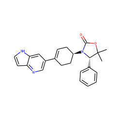 CC1(C)OC(=O)N([C@@H]2CC=C(c3cnc4cc[nH]c4c3)CC2)[C@H]1c1ccccc1 ZINC000147423676