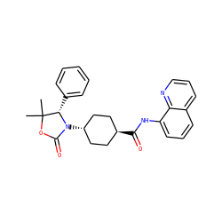 CC1(C)OC(=O)N([C@H]2CC[C@H](C(=O)Nc3cccc4cccnc34)CC2)[C@H]1c1ccccc1 ZINC000299847335