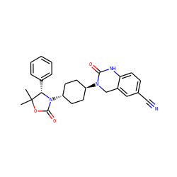 CC1(C)OC(=O)N([C@H]2CC[C@H](N3Cc4cc(C#N)ccc4NC3=O)CC2)[C@H]1c1ccccc1 ZINC001772570275