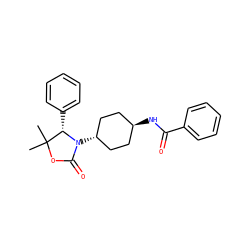 CC1(C)OC(=O)N([C@H]2CC[C@H](NC(=O)c3ccccc3)CC2)[C@H]1c1ccccc1 ZINC001772629706