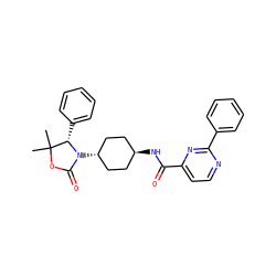 CC1(C)OC(=O)N([C@H]2CC[C@H](NC(=O)c3ccnc(-c4ccccc4)n3)CC2)[C@H]1c1ccccc1 ZINC001772603261