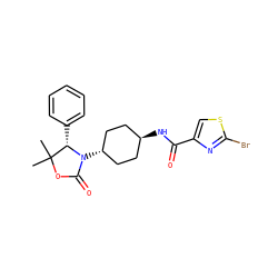 CC1(C)OC(=O)N([C@H]2CC[C@H](NC(=O)c3csc(Br)n3)CC2)[C@H]1c1ccccc1 ZINC001772623149