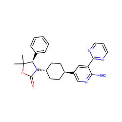 CC1(C)OC(=O)N([C@H]2CC[C@H](c3cnc(N)c(-c4ncccn4)c3)CC2)[C@@H]1c1ccccc1 ZINC001772617411