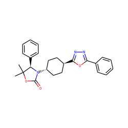 CC1(C)OC(=O)N([C@H]2CC[C@H](c3nnc(-c4ccccc4)o3)CC2)[C@@H]1c1ccccc1 ZINC001772588376